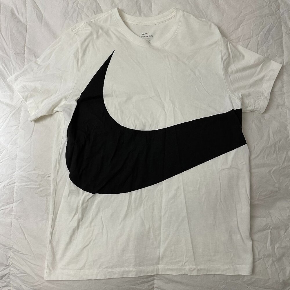 NIKE BIG JUMBO GIANT SWOOSH T-SHIRT LARGE WHITE BLACK XL SIZE - RARE!!!